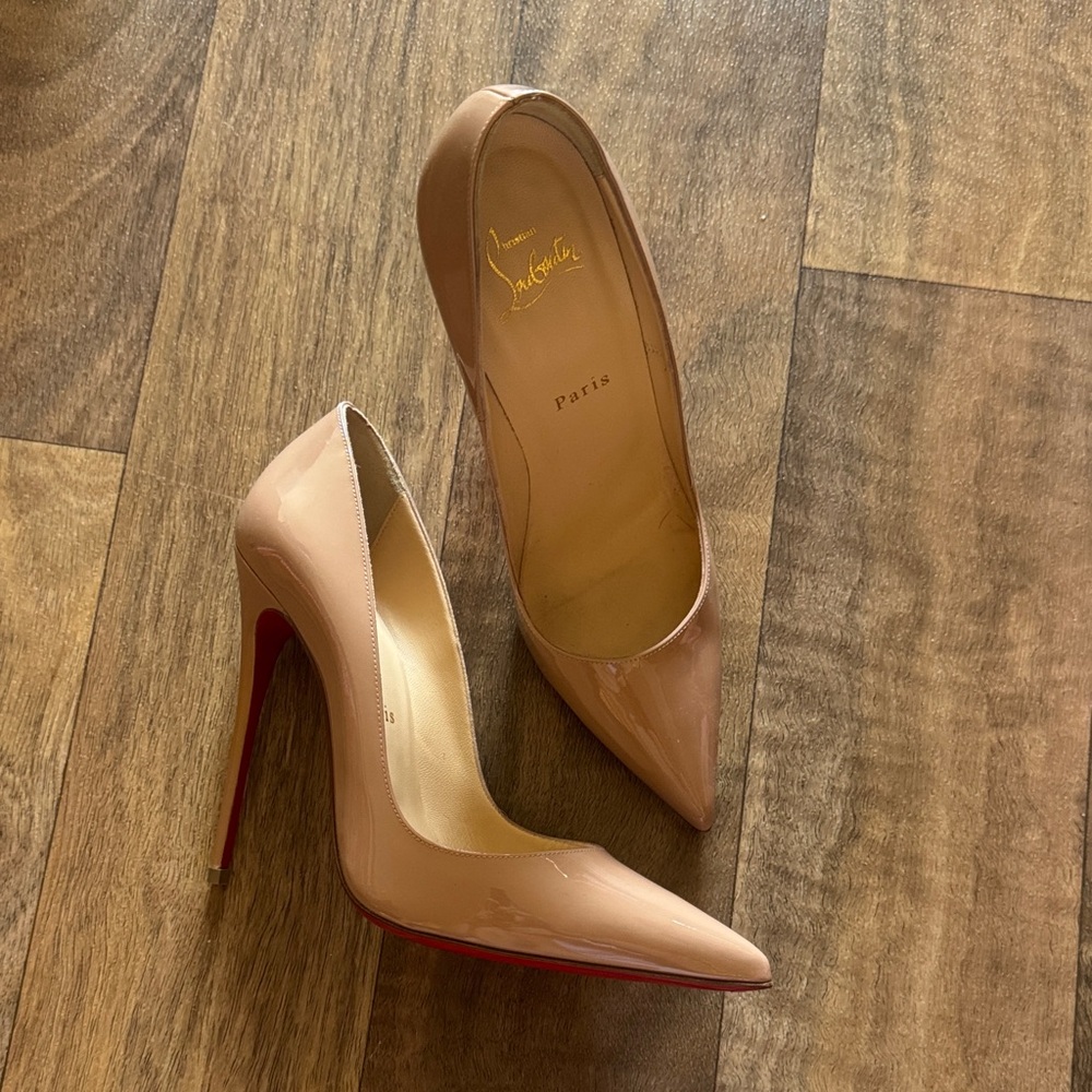 Christian Louboutin Patent Nude Pointed-Toe Stiletto Pumps